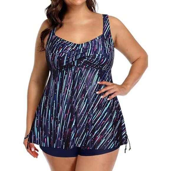 Aqua Eve Size Medium Two Piece Swim Set Galaxy Print Tankini & Shorts - Picture 2 of 8